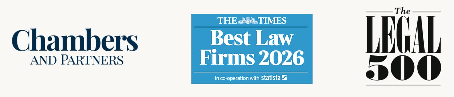 Ranked by Chambers and Partners. The Times Best Law Firms and the Legal 500
